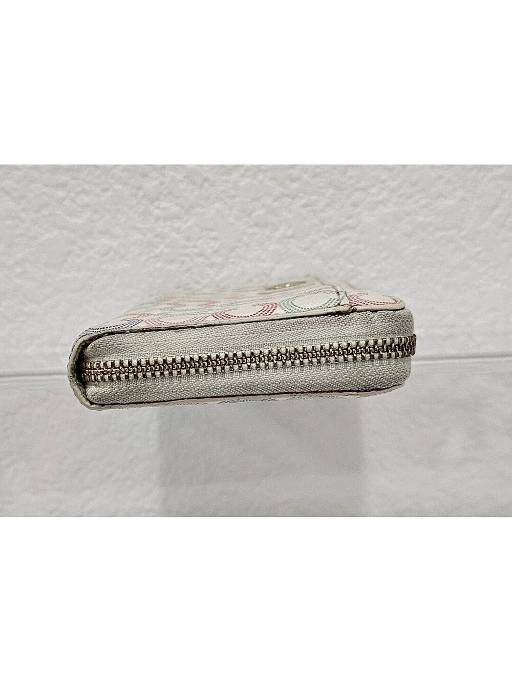 Coach Signature C Dot Cream Multicolor Accordion Zip Around Wallet